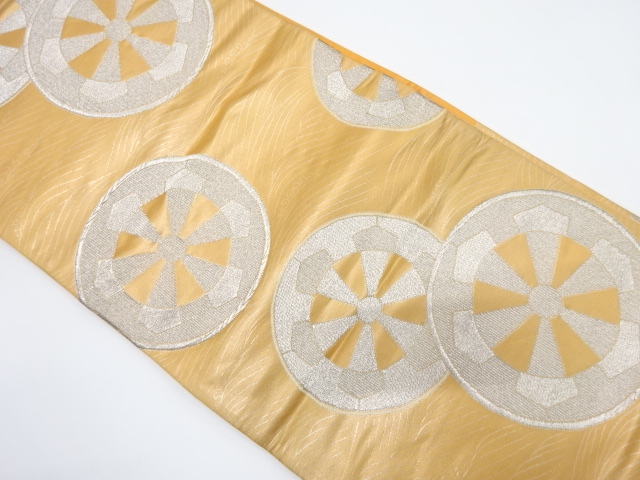 JAPANESE KIMONO / ANTIQUE FUKURO OBI / SILK / WOVEN WHEELS